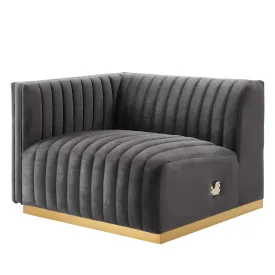 Conjure Channel Tufted Performance Velvet Left-Arm Chair Gold Gray EEI-5502-GLD-GRY