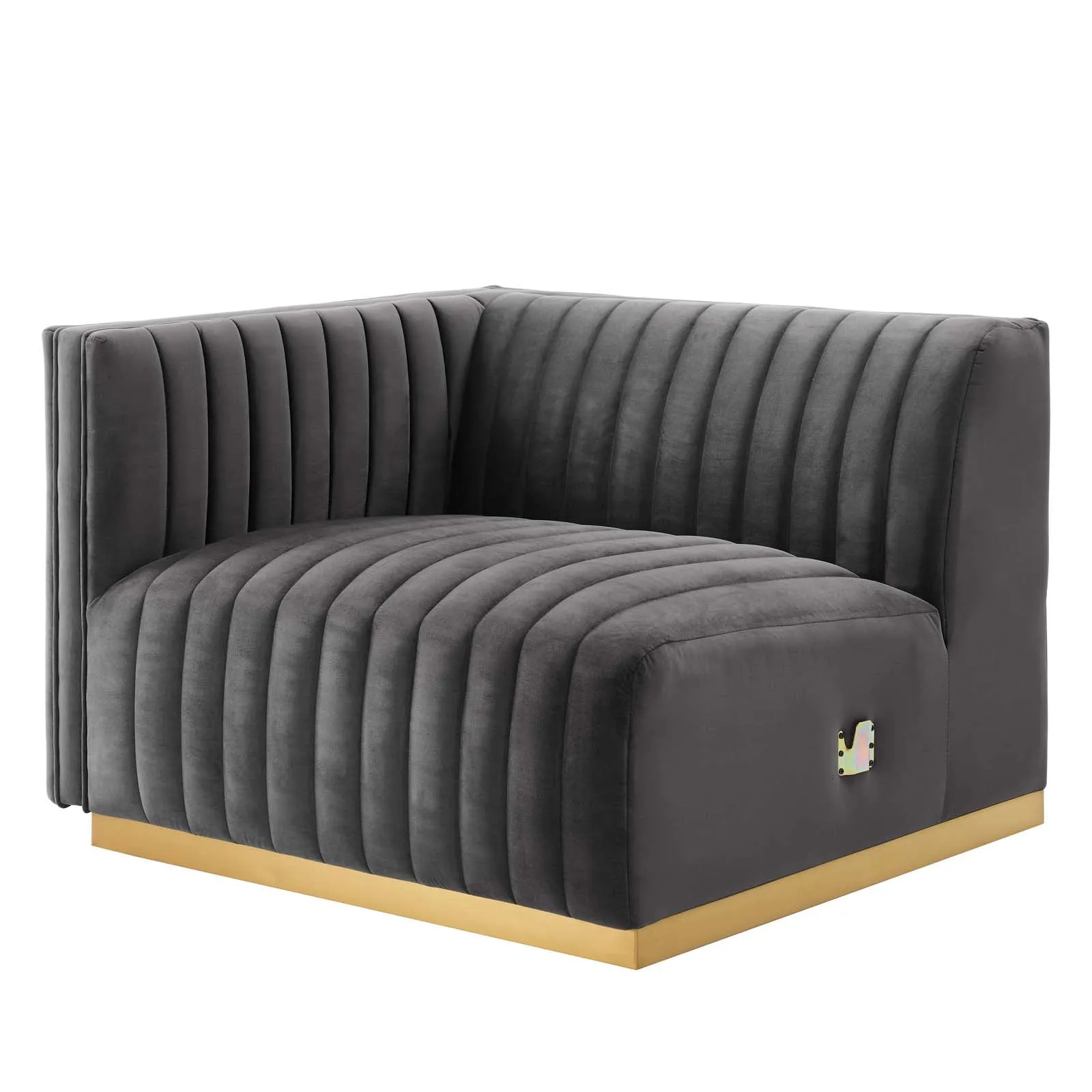 Conjure Channel Tufted Performance Velvet Left-Arm Chair Gold Gray EEI-5502-GLD-GRY