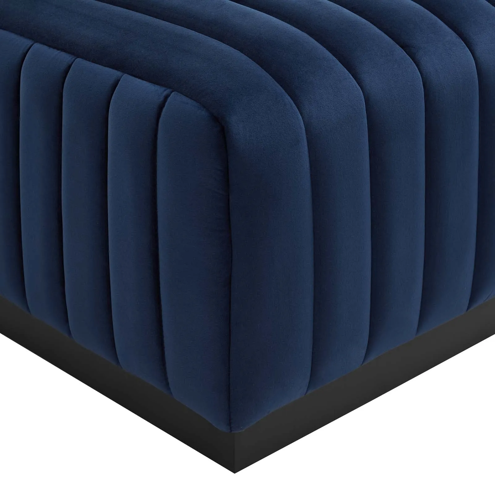 Conjure Channel Tufted Performance Velvet Ottoman Black Midnight Blue EEI-5500-BLK-MID