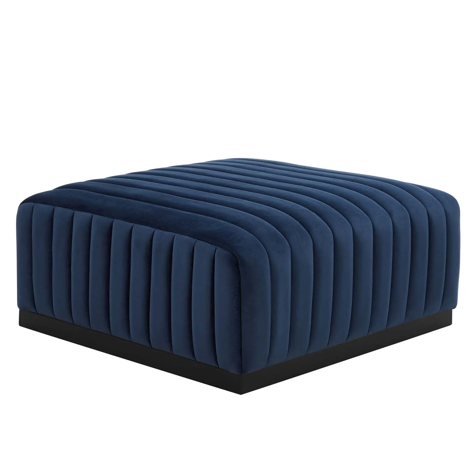 Conjure Channel Tufted Performance Velvet Ottoman Black Midnight Blue EEI-5500-BLK-MID