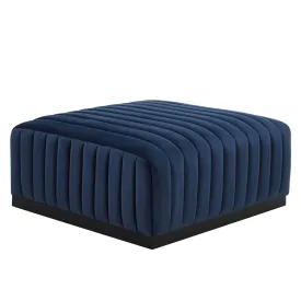 Conjure Channel Tufted Performance Velvet Ottoman Black Midnight Blue EEI-5500-BLK-MID
