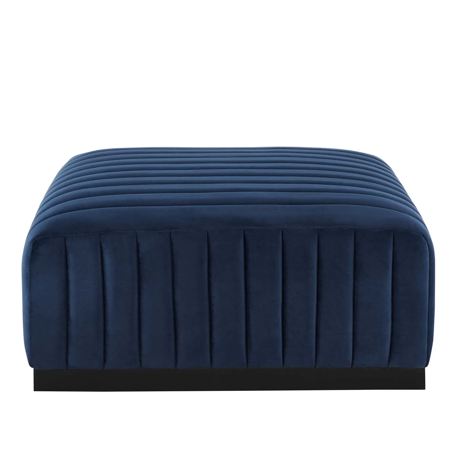 Conjure Channel Tufted Performance Velvet Ottoman Black Midnight Blue EEI-5500-BLK-MID