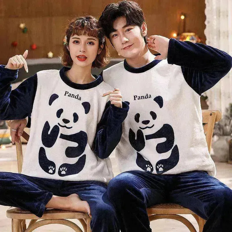 Couples Warm And Velvet Thickened Flannel Home Service Pajamas Set