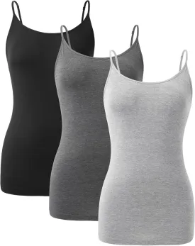 DAVID ARCHY Women's Bamboo Rayon Camisoles 3 Pack - Non-Slip Tank Tops, Wrinkle-Free Undershirts