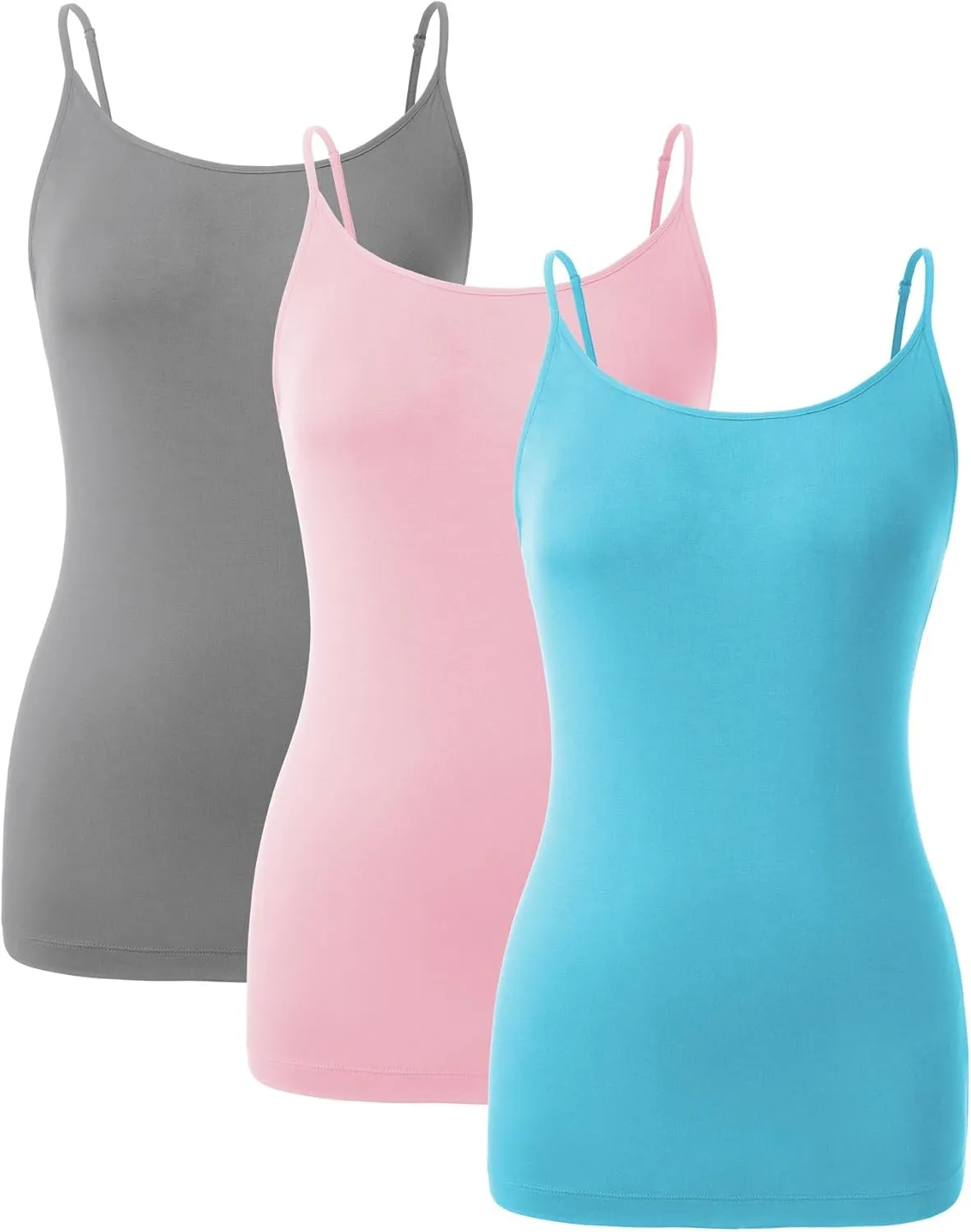 DAVID ARCHY Women's Bamboo Rayon Camisoles 3 Pack - Non-Slip Tank Tops, Wrinkle-Free Undershirts