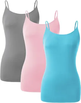 DAVID ARCHY Women's Bamboo Rayon Camisoles 3 Pack - Non-Slip Tank Tops, Wrinkle-Free Undershirts