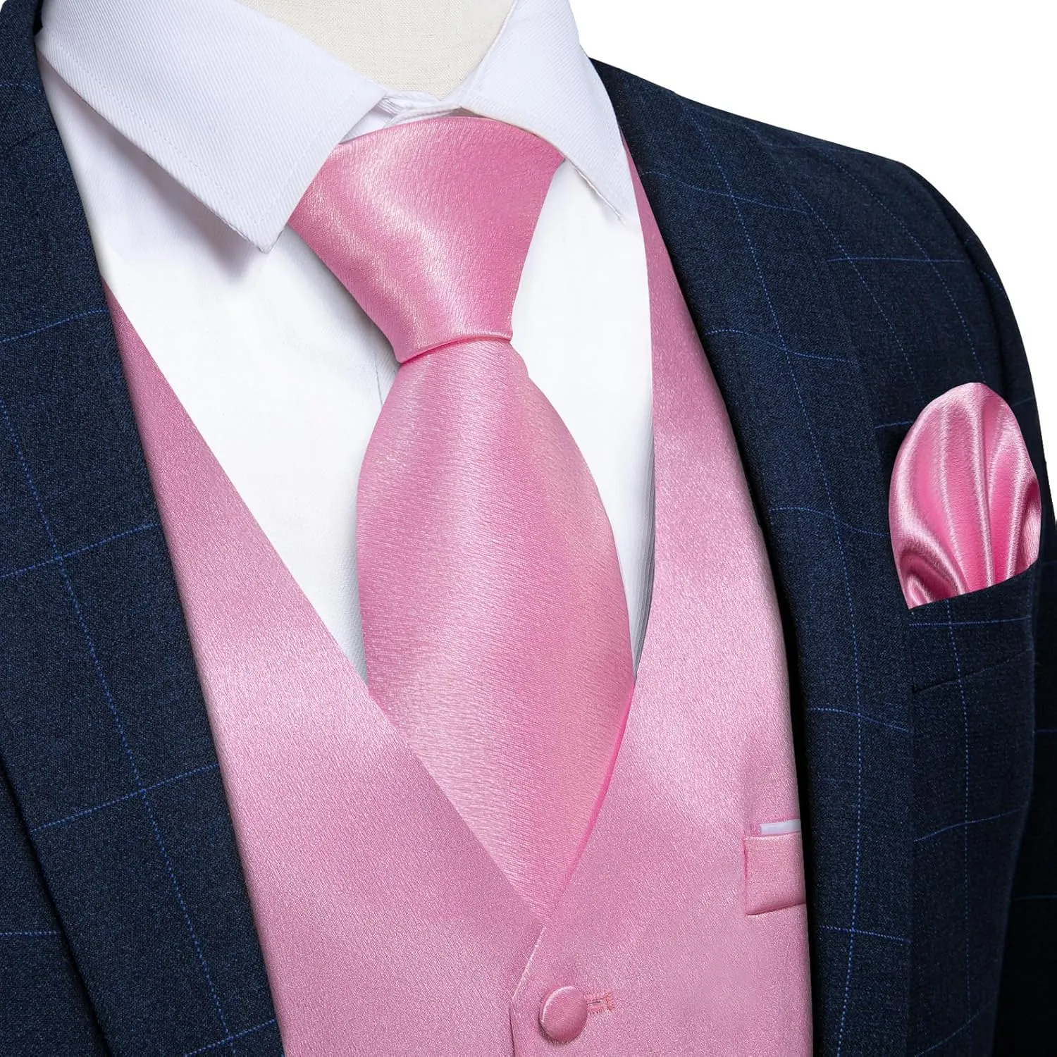 DiBanGu Mens Suit Vest and Tie Set Solid Color Satin Waistcoat Necktie Wedding Party Casual Dress Vest for Tuxedo