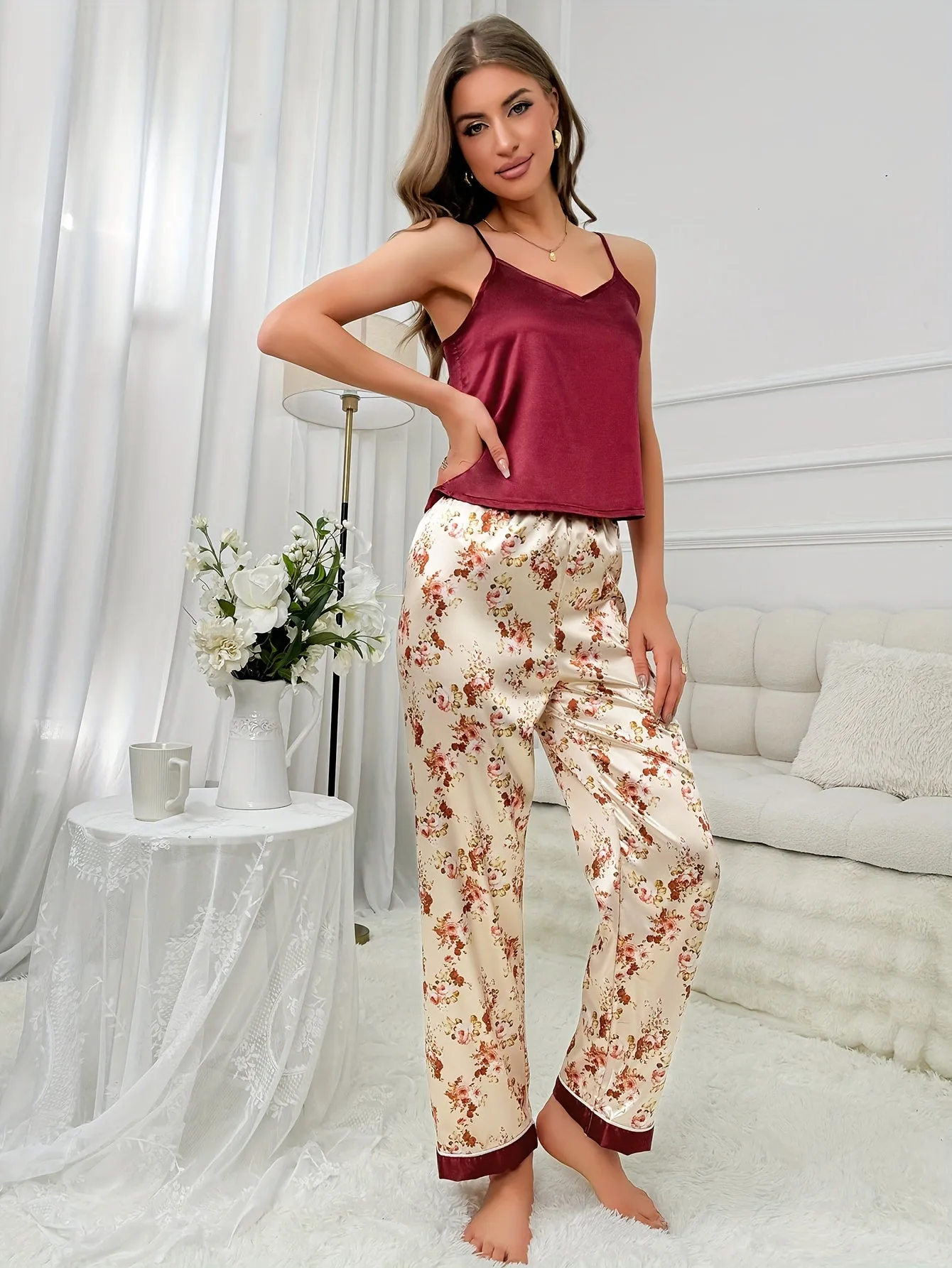 Floral Satin Pajama Set Stylish  Comfy Sleepwear for Women