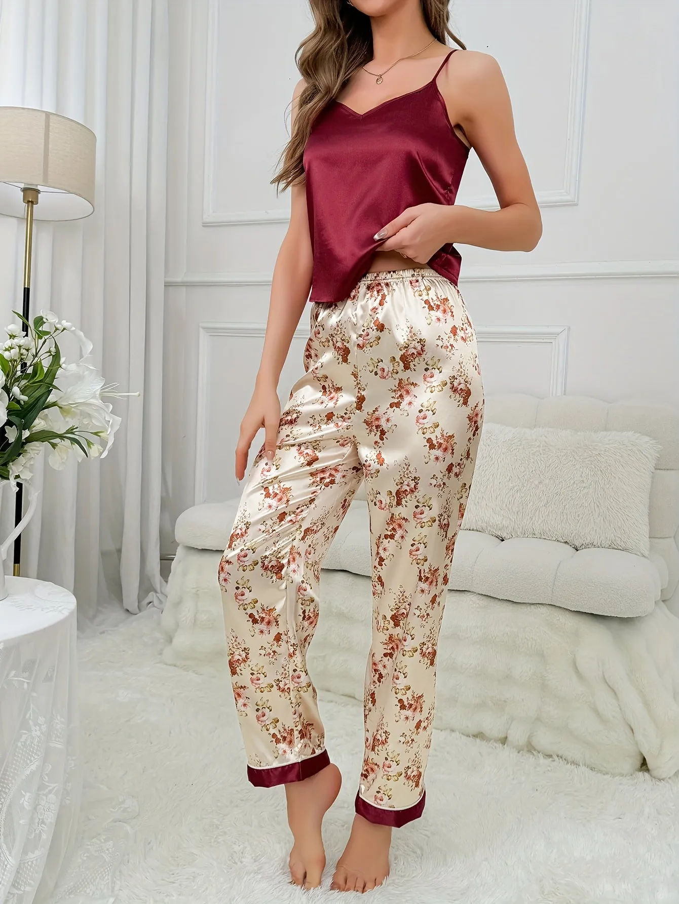 Floral Satin Pajama Set Stylish  Comfy Sleepwear for Women