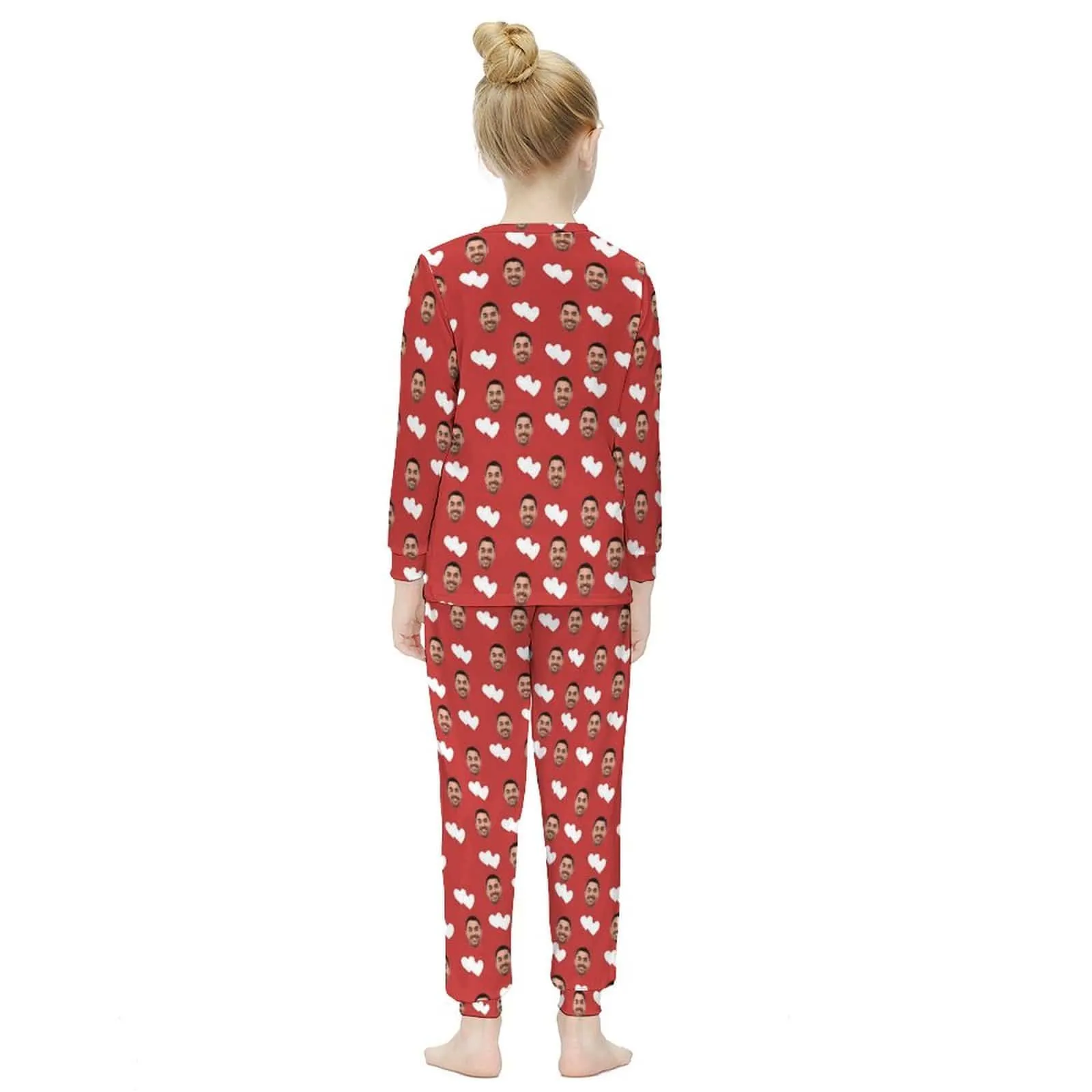 #For 6-12Y Custom Face Double Love Heart Sleepwear Pjs Personalized Kids Long Sleeve Pajamas Set