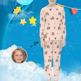 #For 6-12Y Custom Face Pjs 2 Piece Nightwear Personalized Love Heart Kids Long Sleeve Pajamas Set
