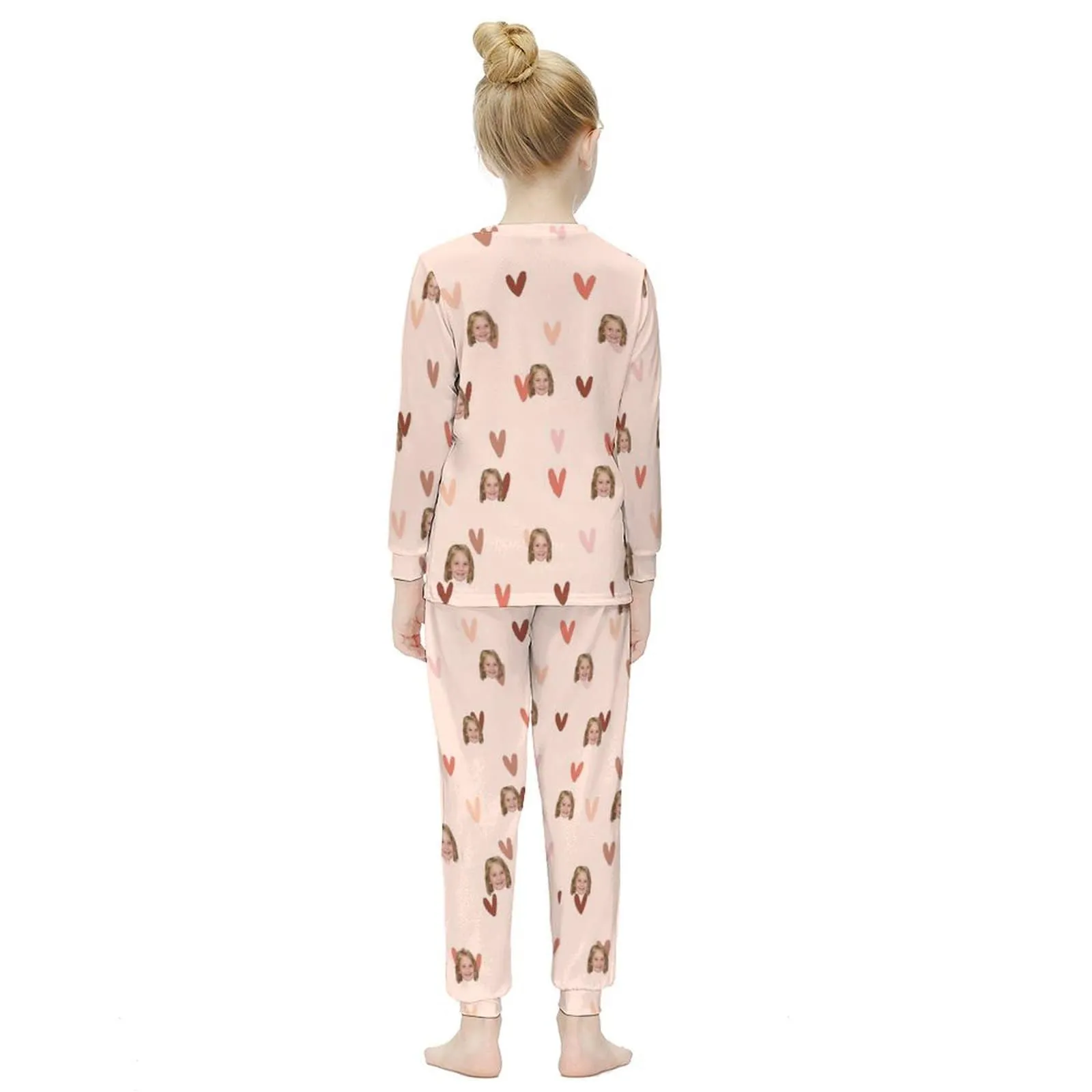 #For 6-12Y Custom Face Pjs 2 Piece Nightwear Personalized Love Heart Kids Long Sleeve Pajamas Set