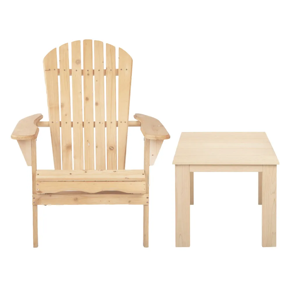 Gardeon 3PC Adirondack Outdoor Table and Chairs Wooden Foldable Beach Chair Natural