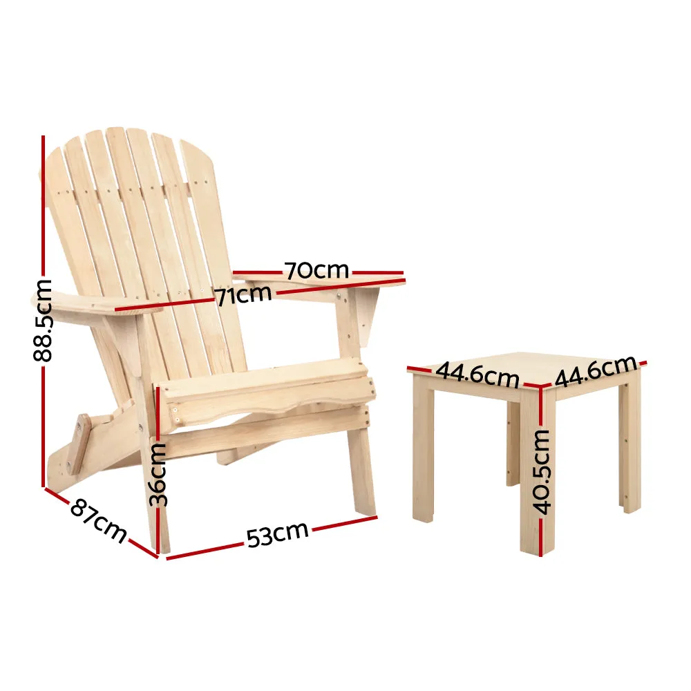 Gardeon 3PC Adirondack Outdoor Table and Chairs Wooden Foldable Beach Chair Natural