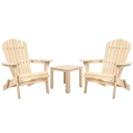 Gardeon 3PC Adirondack Outdoor Table and Chairs Wooden Foldable Beach Chair Natural