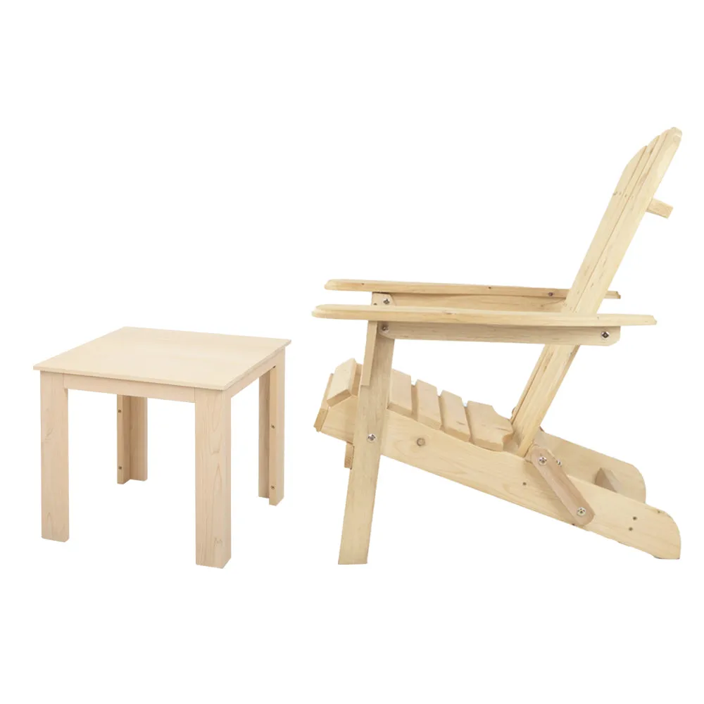 Gardeon 3PC Adirondack Outdoor Table and Chairs Wooden Foldable Beach Chair Natural