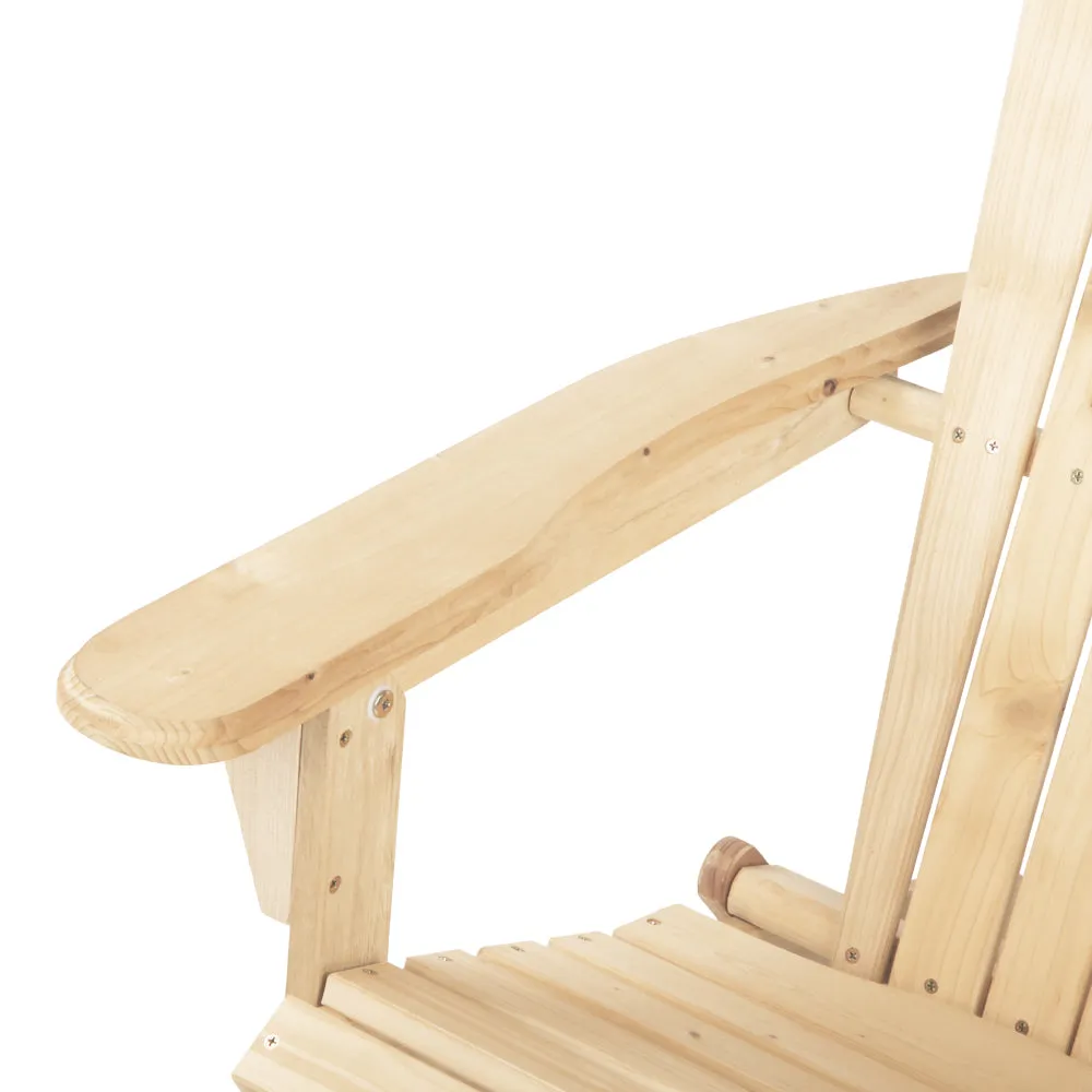Gardeon 3PC Adirondack Outdoor Table and Chairs Wooden Foldable Beach Chair Natural