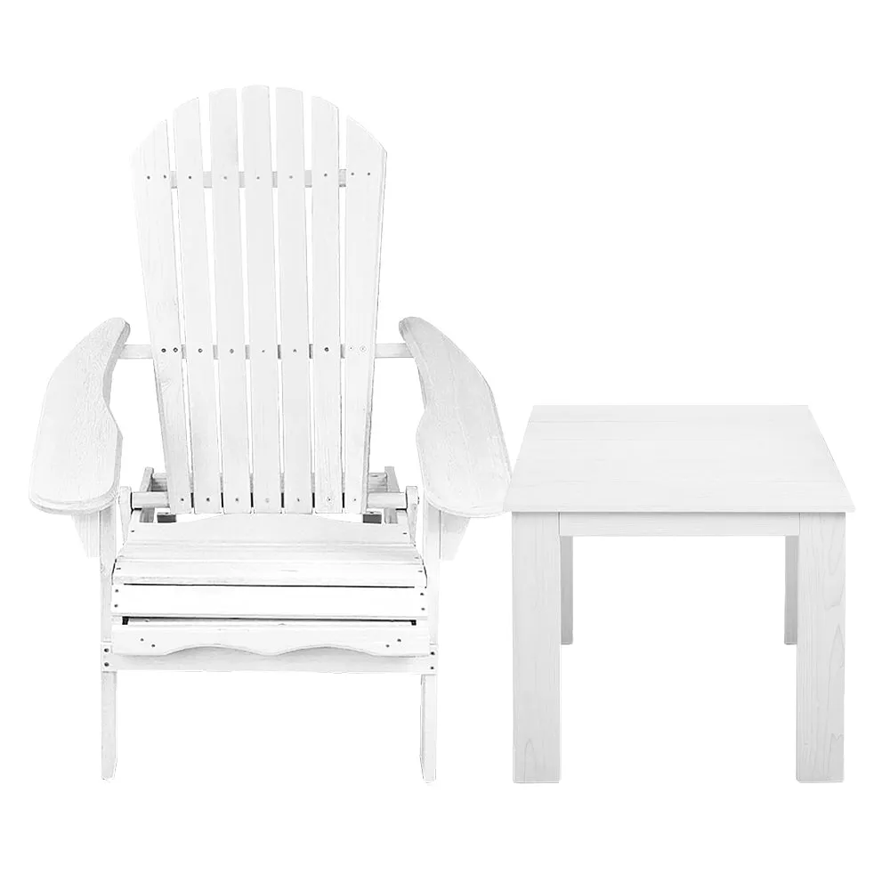 Gardeon 3PC Adirondack Outdoor Table and Chairs Wooden Foldable Beach Chair White