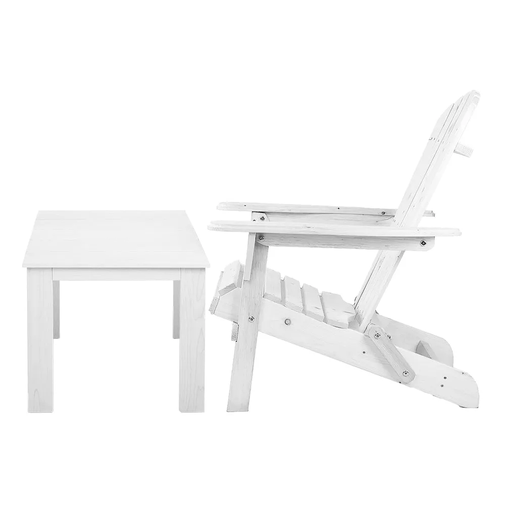 Gardeon 3PC Adirondack Outdoor Table and Chairs Wooden Foldable Beach Chair White