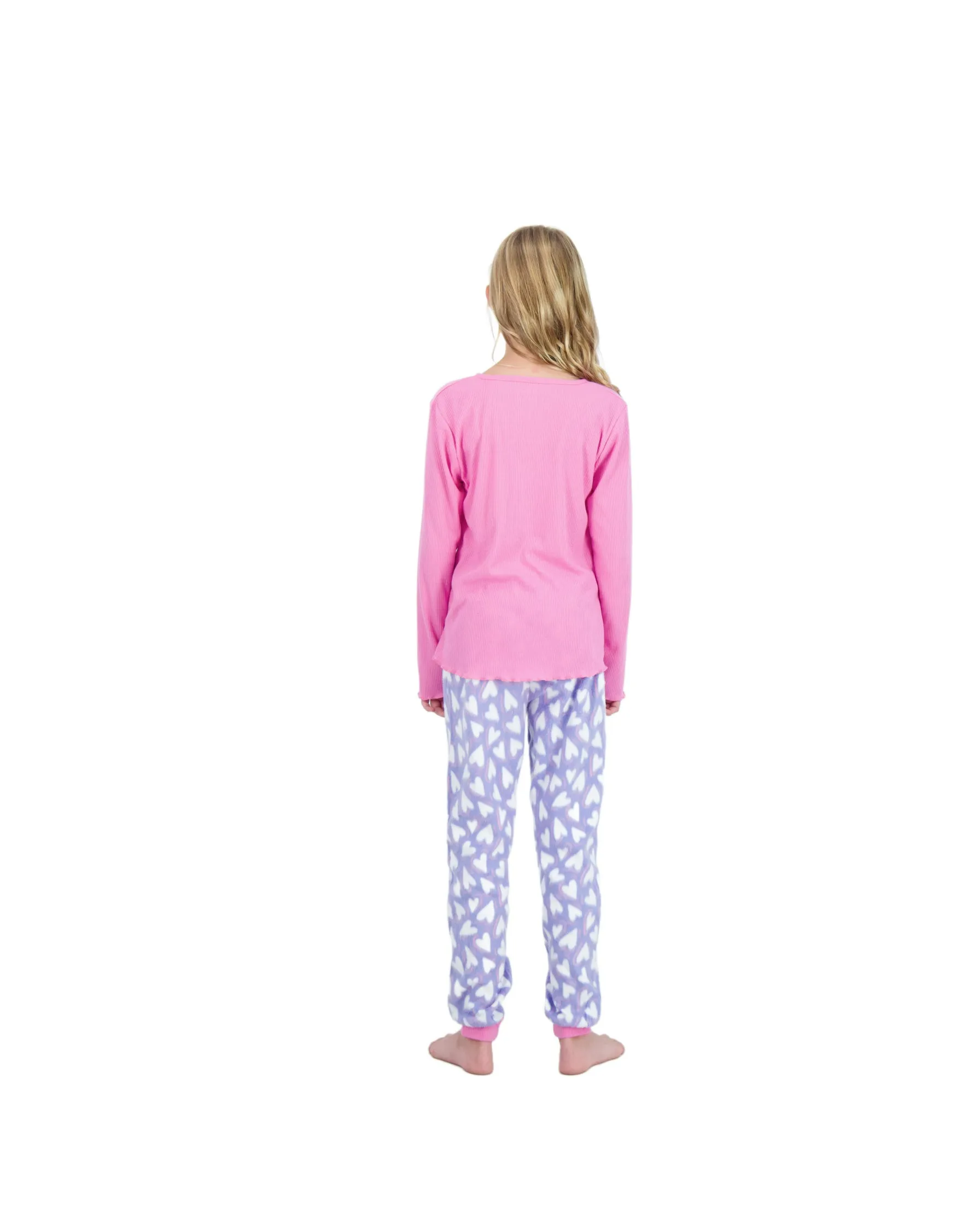 Girls 2-Piece Fleece Pajama Sets- Hello Love, Pink & Blue Pajama Set for Girls