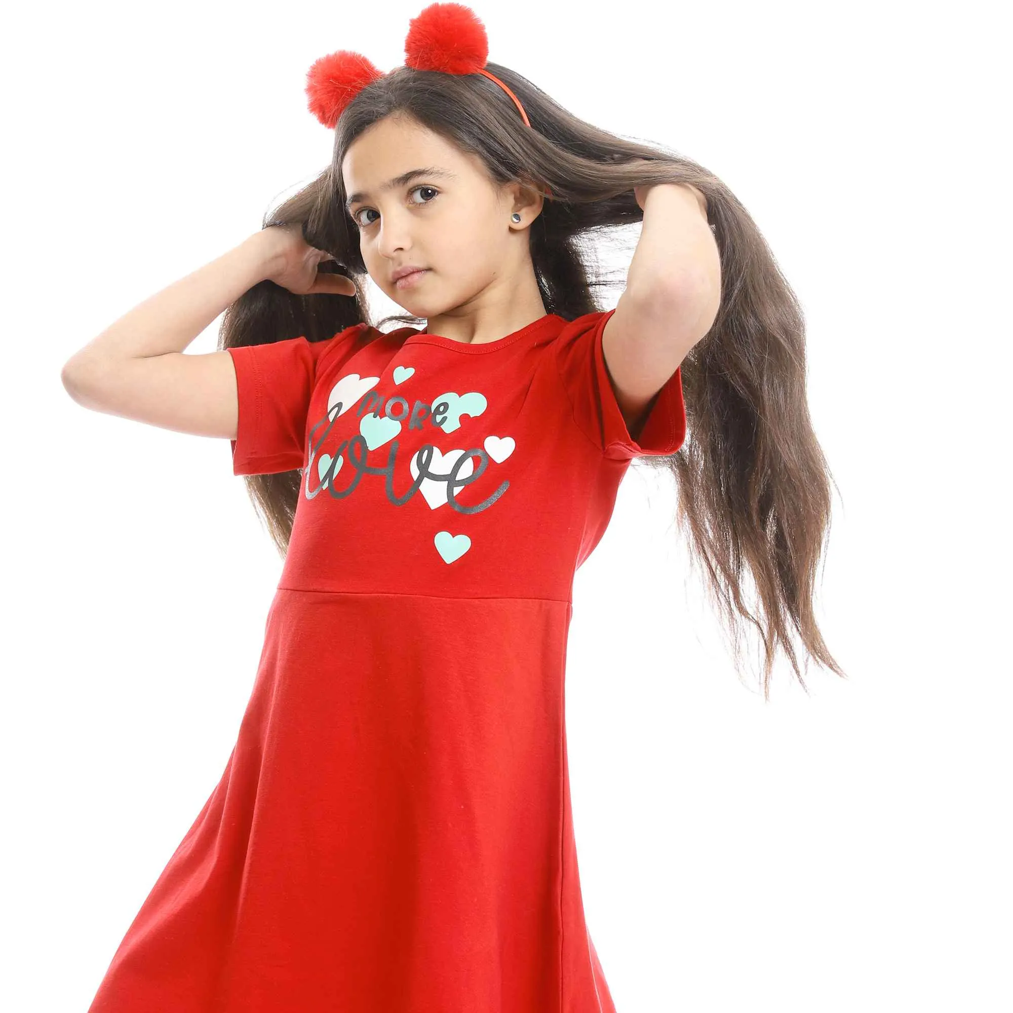 Girls Printed More Love Slip On Nightgown - Red