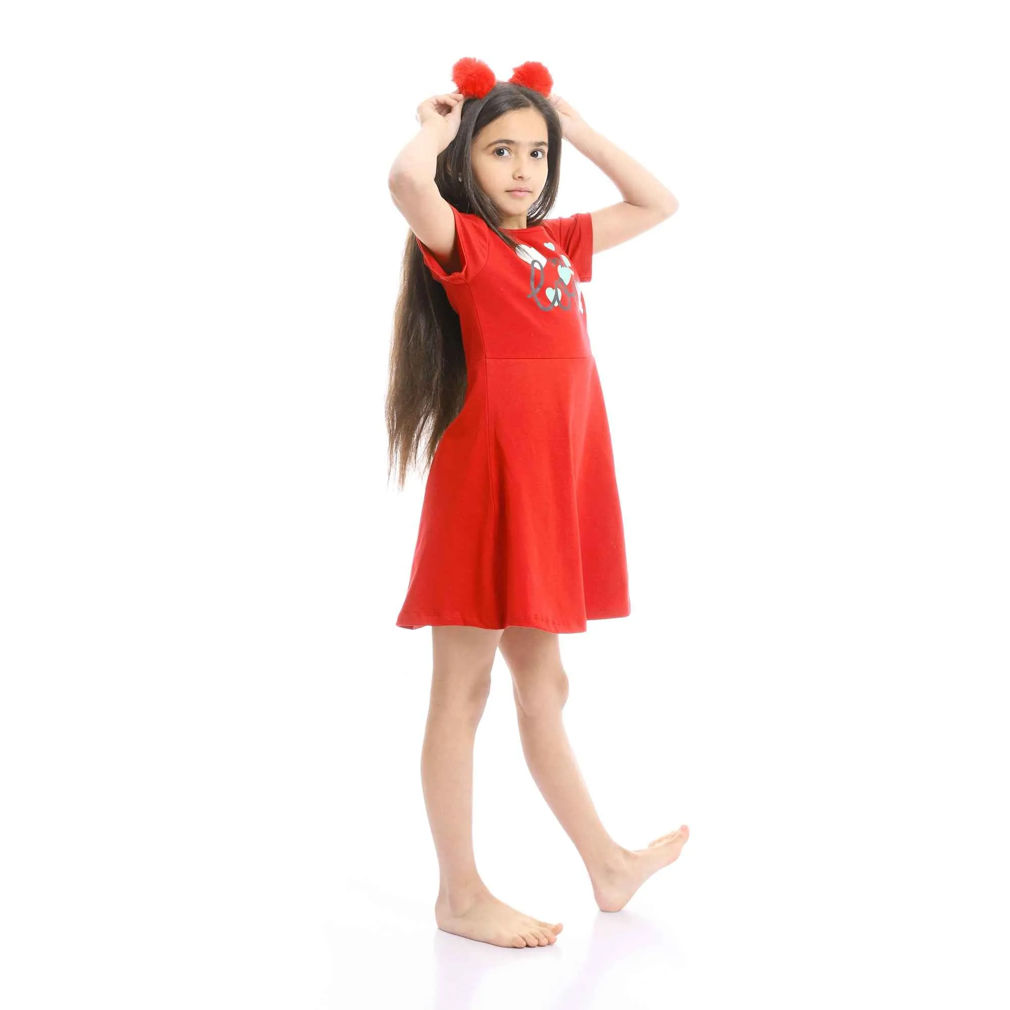 Girls Printed More Love Slip On Nightgown - Red