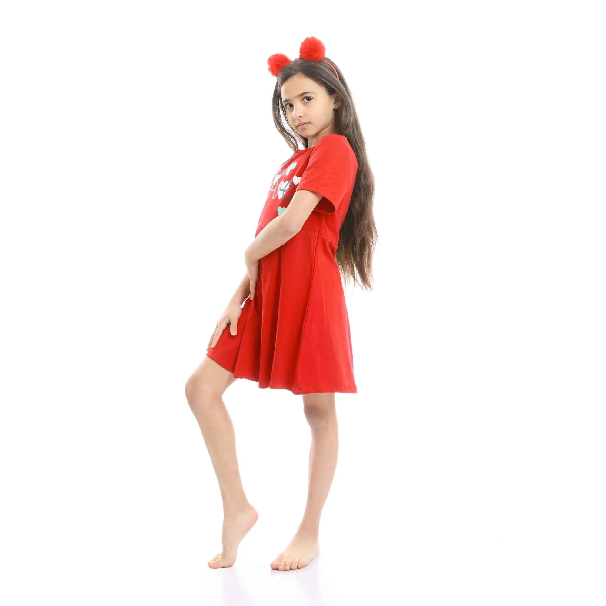 Girls Printed More Love Slip On Nightgown - Red