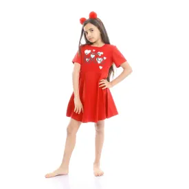 Girls Printed More Love Slip On Nightgown - Red