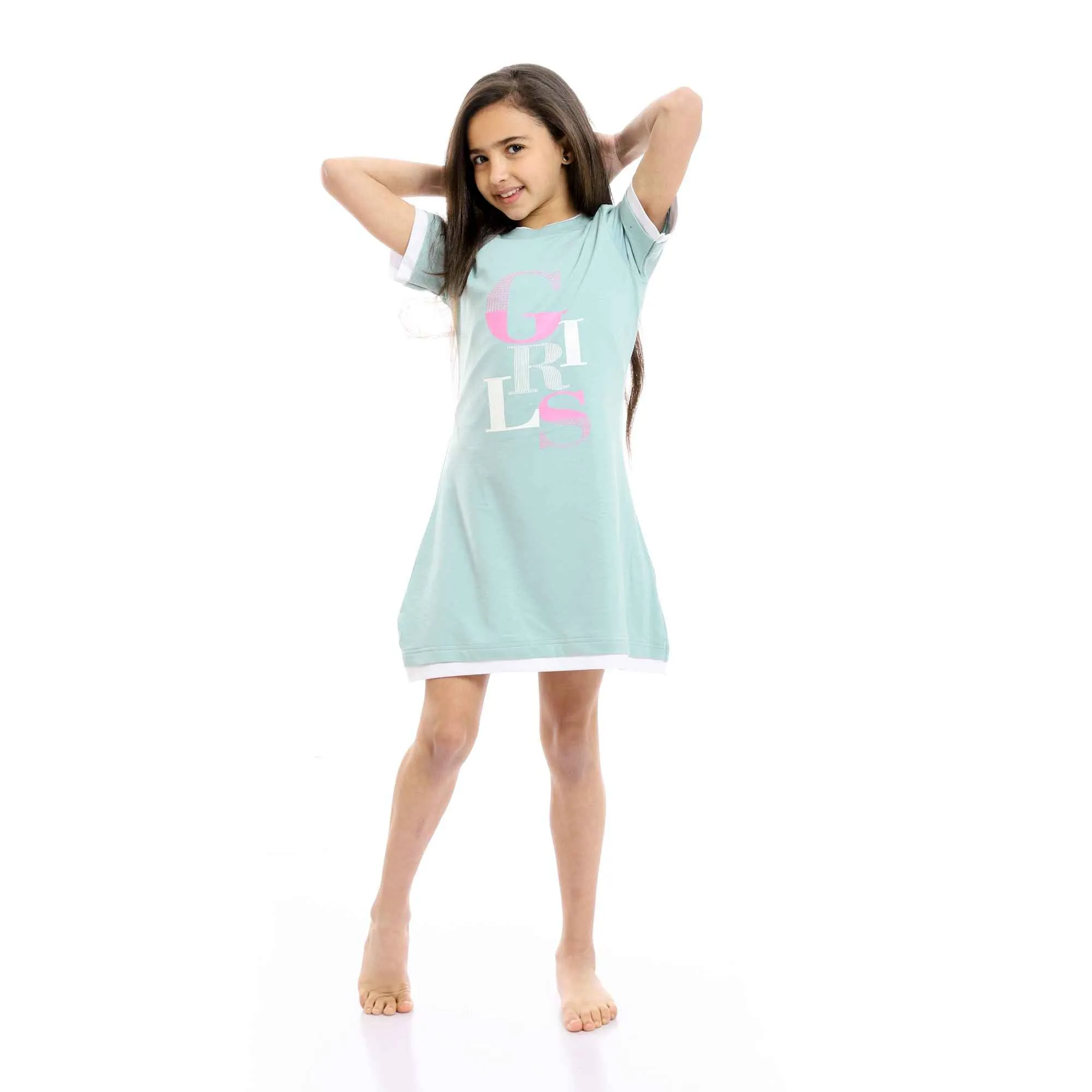 Girls Printed Short Sleeves Nightgown - Pastel Mint
