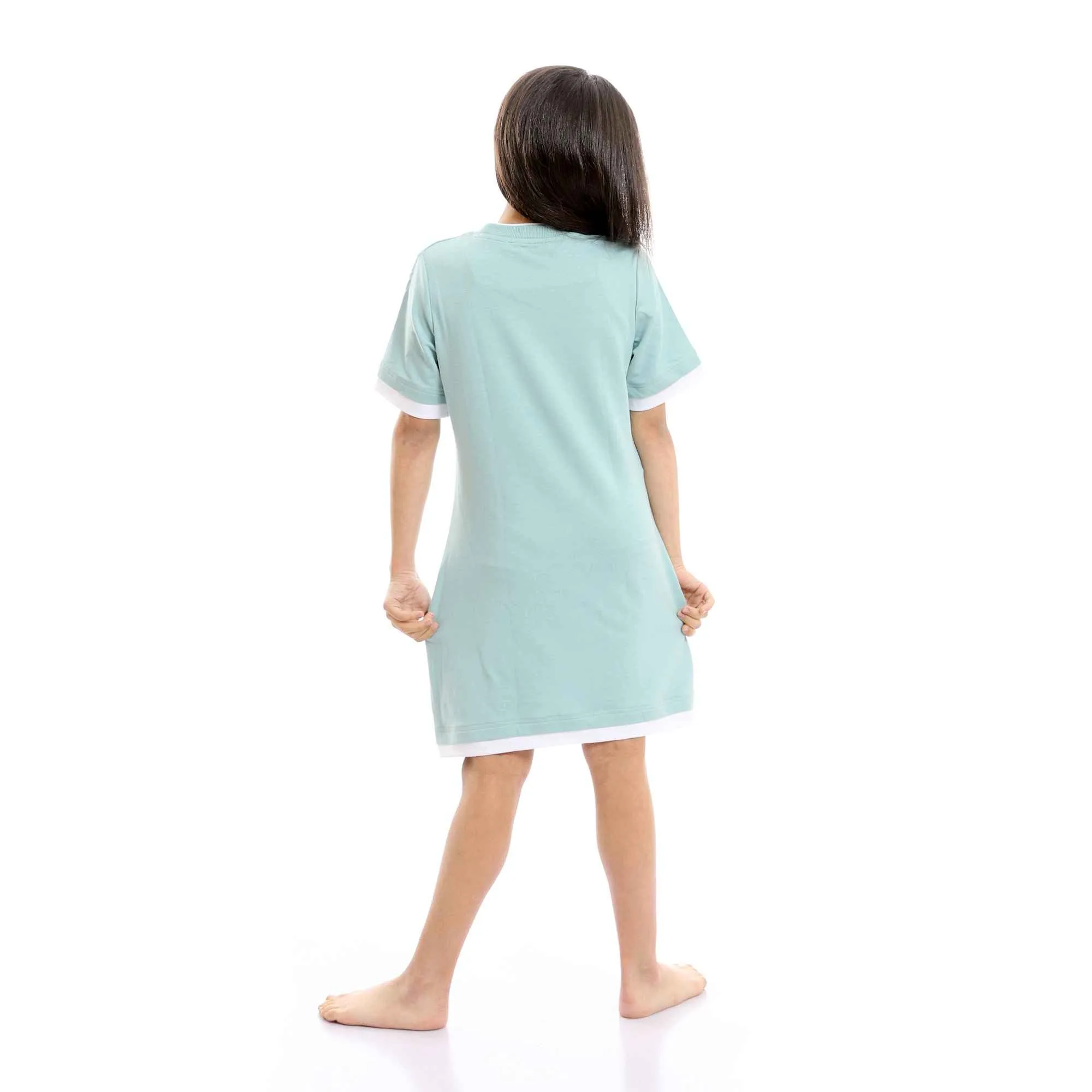 Girls Printed Short Sleeves Nightgown - Pastel Mint