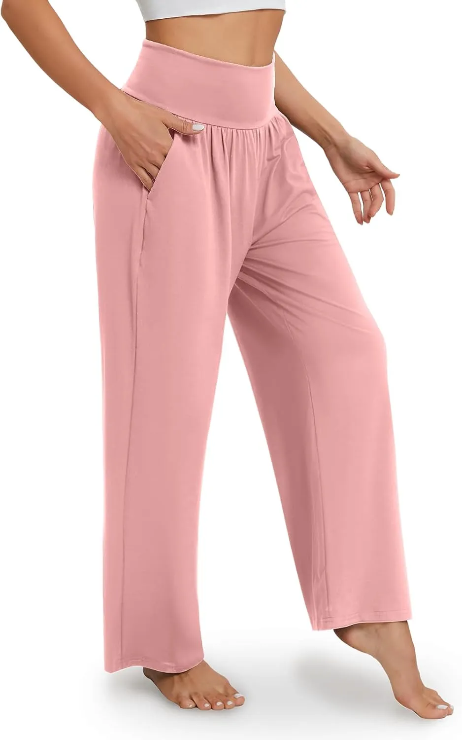 Gracyoga Wide Leg Yoga Pants for Women Casual Loose Cozy Sweatpants High Waisted Lounge Pajama Flowy Pants With Pockets