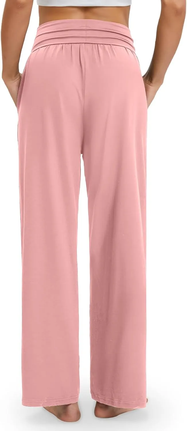Gracyoga Wide Leg Yoga Pants for Women Casual Loose Cozy Sweatpants High Waisted Lounge Pajama Flowy Pants With Pockets