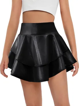 Haloumoning Girls Metallic Skater Skort Kids High Waisted Shiny Dance Scooter Skirt 4-14 Years