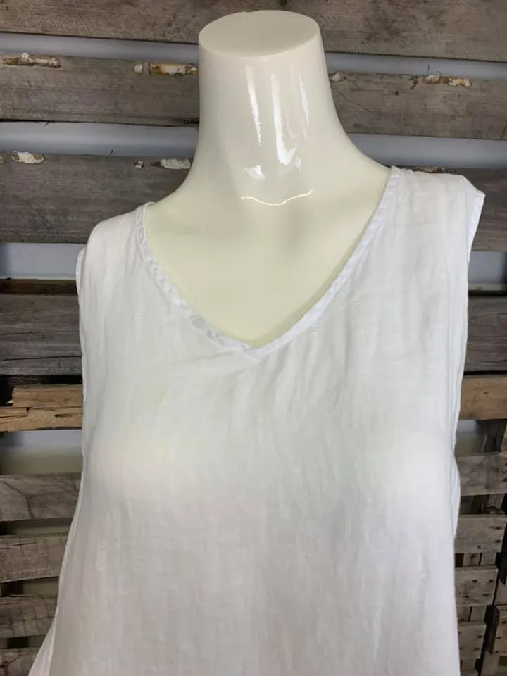 HLT317 SLEEVELESS TUNIC TOP-WHITE