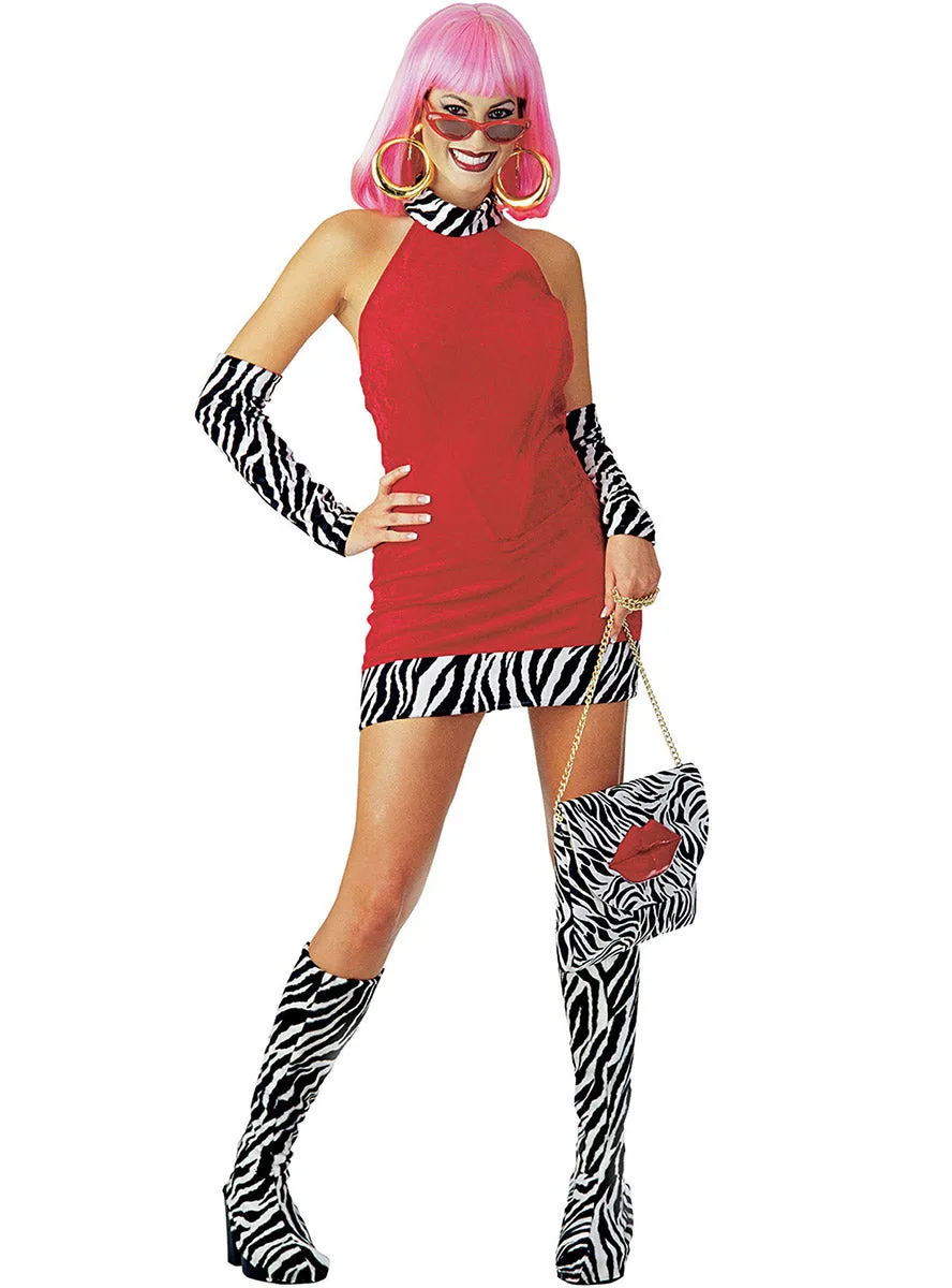 Hot Mamma Womens Red And Zebra Print Hoe Costume