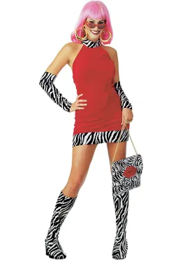 Hot Mamma Womens Red And Zebra Print Hoe Costume