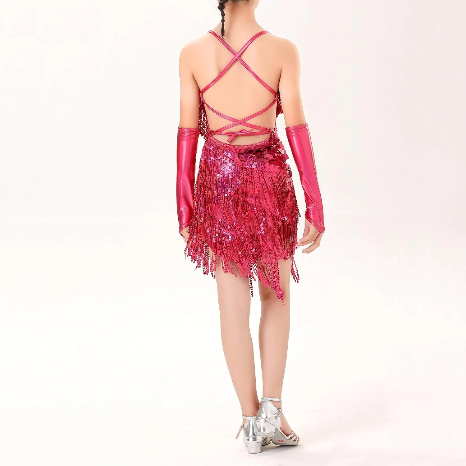 IDOPIP Kids Girls 1920s Flapper Dress Vintage Sequins Fringe Latin Dance Dress Gatsby Halloween Party Dress up with Gloves