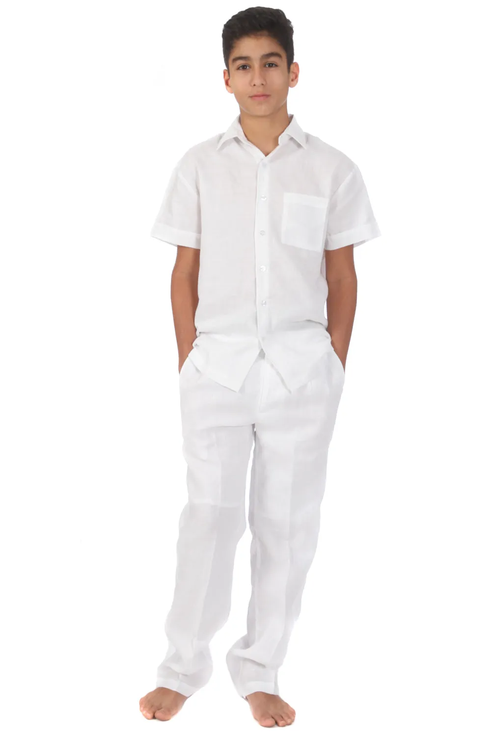 Infant Children and Boys Linen Set with Short Sleeve Shirt and Pant