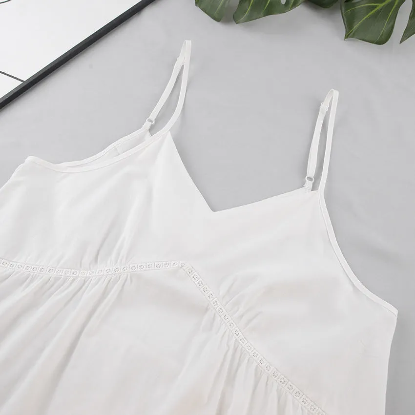 Joskaa pink dress Summer Suspenders White Nightdress Cotton Linen-like Pajamas Fashion Loose Casual Outerwear Home Wear for Women