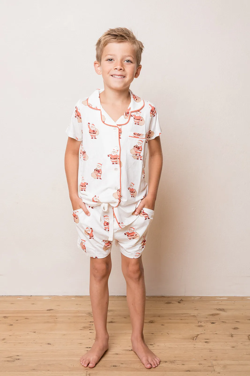 Kid's Button Up Short Set - SANTA