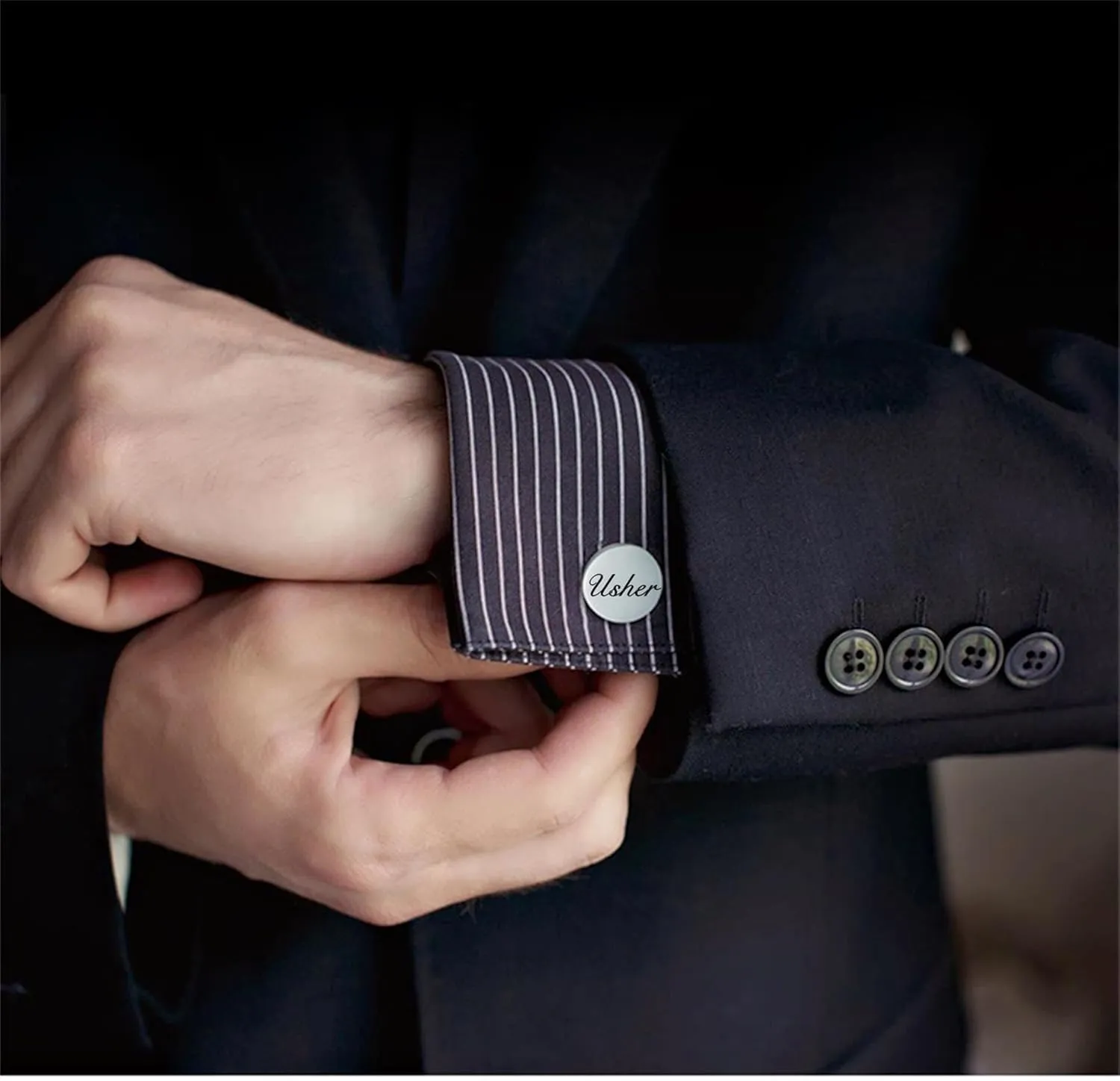 Kooer Custom Personalized Cufflinks & Tie Clip Set Wedding Jewelry Cufflinks Engraved Gifts for Men