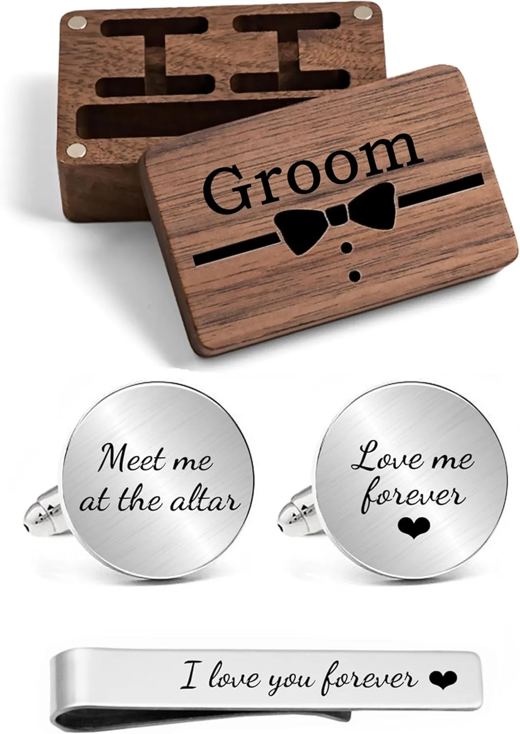 Kooer Custom Personalized Cufflinks & Tie Clip Set Wedding Jewelry Cufflinks Engraved Gifts for Men
