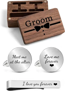 Kooer Custom Personalized Cufflinks & Tie Clip Set Wedding Jewelry Cufflinks Engraved Gifts for Men