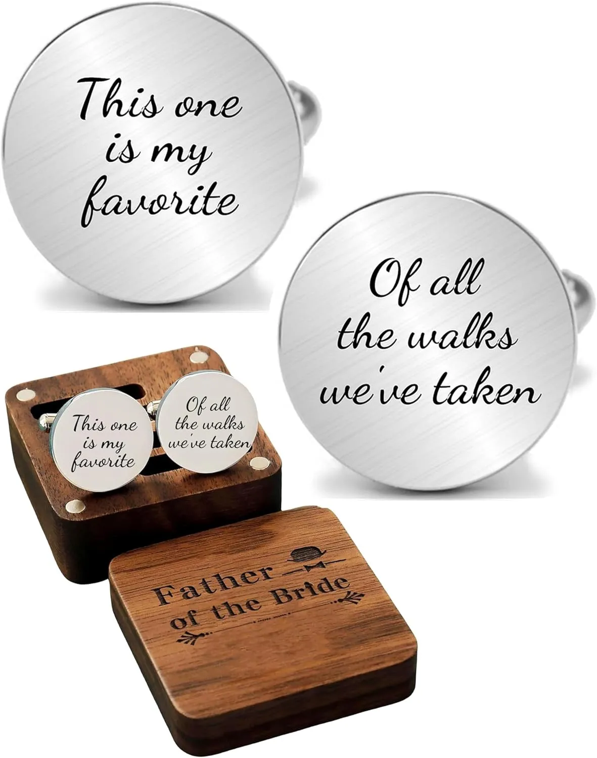 Kooer Personalized Engraved Cuff Links Tie Clip Set Custom Engrave Phrase Wedding Cufflinks Jewelry Gift for Father Dad Of all the Walks We've taken This one is my Favorite