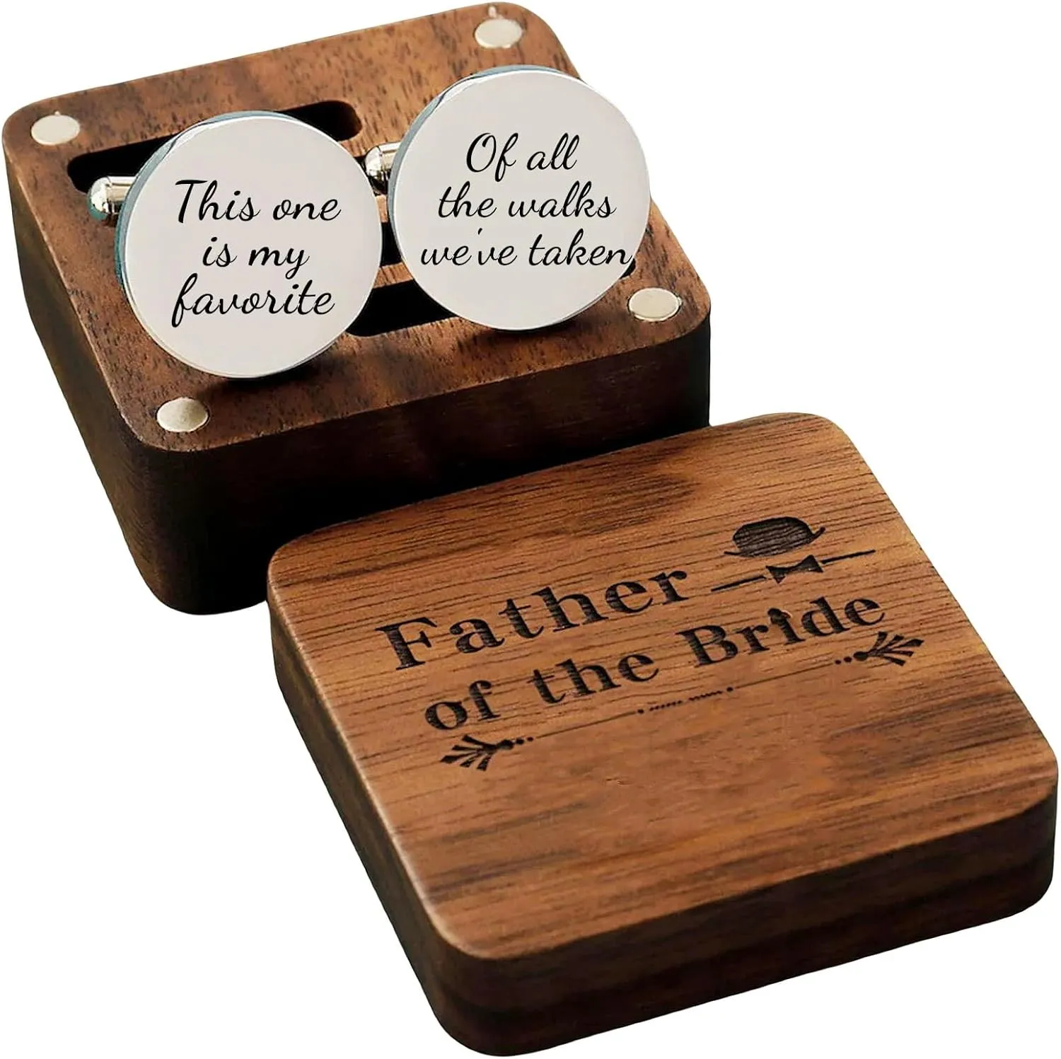 Kooer Personalized Engraved Cuff Links Tie Clip Set Custom Engrave Phrase Wedding Cufflinks Jewelry Gift for Father Dad Of all the Walks We've taken This one is my Favorite