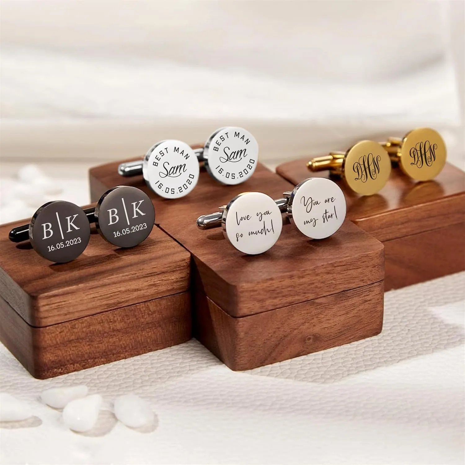Kooer Personalized Engraved Cuff Links Tie Clip Set Custom Engrave Phrase Wedding Cufflinks Jewelry Gift for Father Dad Of all the Walks We've taken This one is my Favorite