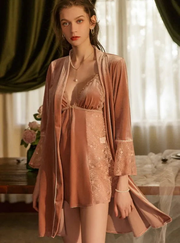 Lace Sling Nightgown Two Piece Set