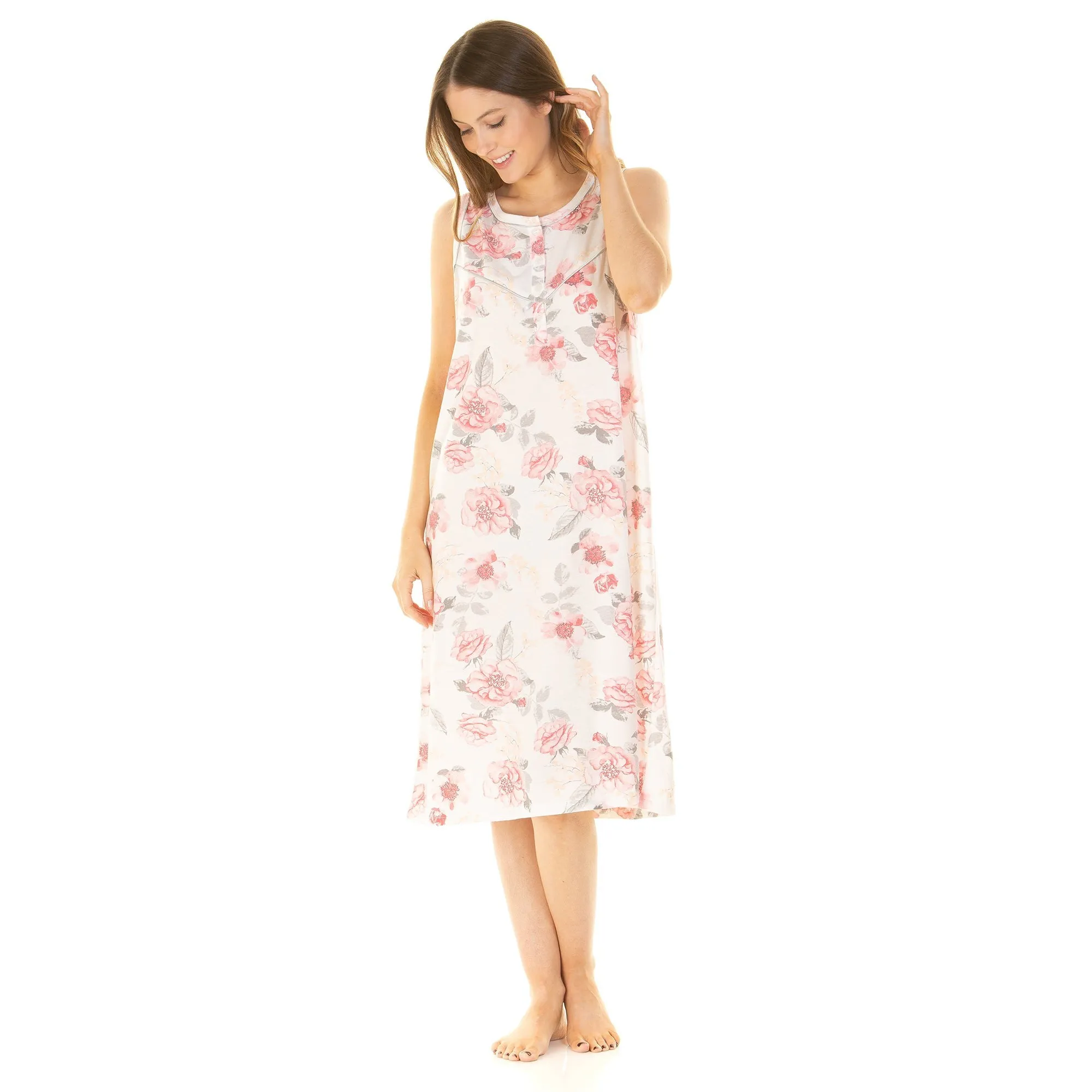 Lady Olga Rose Print Sleeveless Nightdress