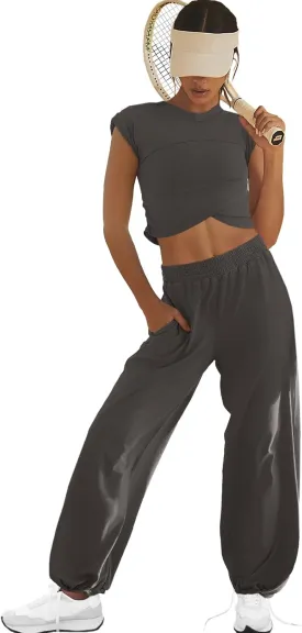 LAMISSCHE Womens Loungewear Set 2 Piece Outfits Sets Cropped Tops and Wide Leg Pants with Pockets Tracksuit