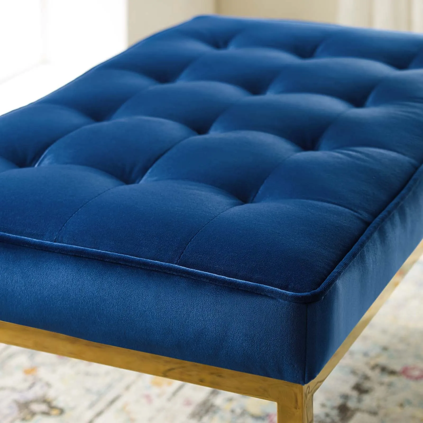 Loft Gold Stainless Steel Leg Medium Performance Velvet Bench Gold Navy EEI-3402-GLD-NAV